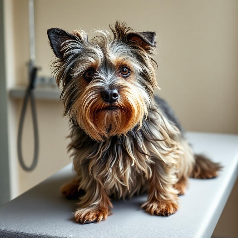 Scruffy terrier tidy-up before grooming